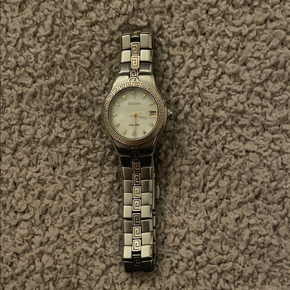 Elgin Two-Tone Watch with Greek Key Design